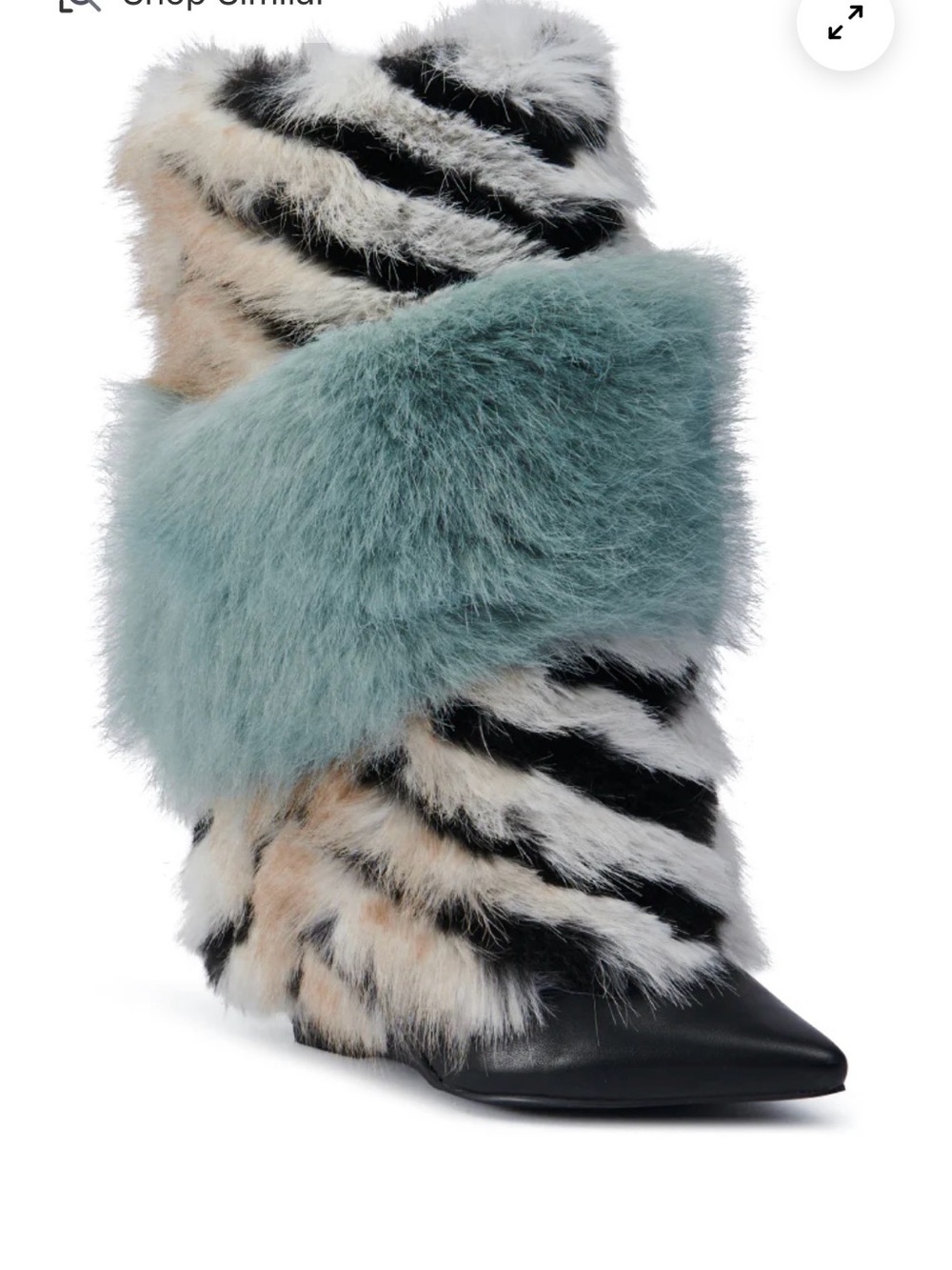 Azalea Wang wedge Faux Fur Tiger-Print Booties with Blue Cuff
